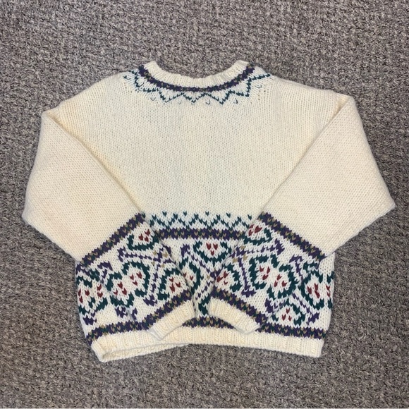 VTG Chunky Handknit Metal Button Nordic Ski Wool Blend Cardigan Sweater - Picture 9 of 12